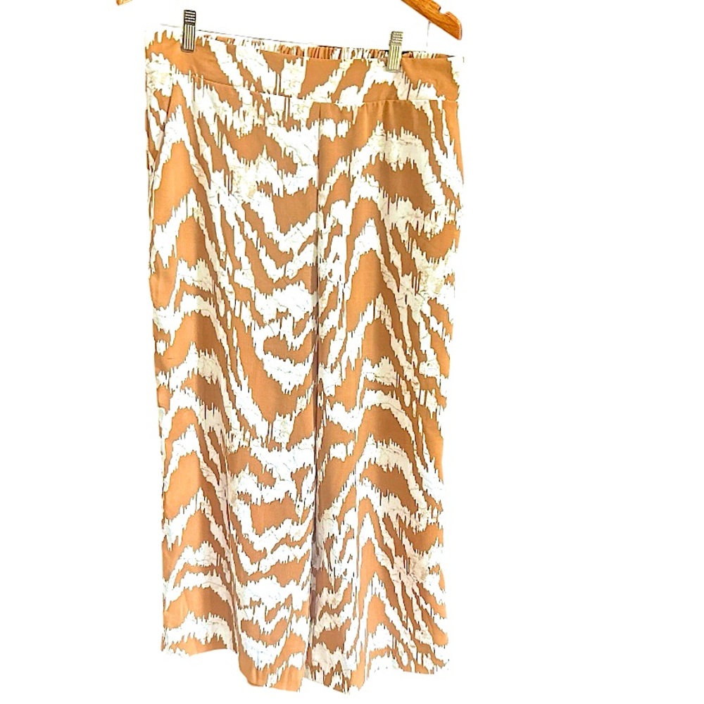 Nine West Gold and White Animal Print Wide Leg Crop Pull On Pants Size Large